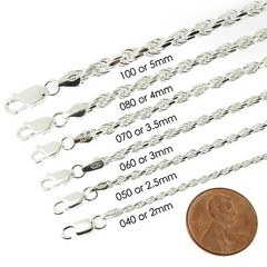 925 Sterling Silver Diamond Cut Rope Chain Bracelet .925 Italy All Sizes