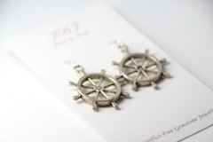 Mariner Earrings Wheel Helm Sailing 925 sterling silver hooks pewter charms
