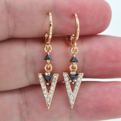18K Yellow Gold Filled Women Fashion Black Mystic Topaz V Drop Earrings