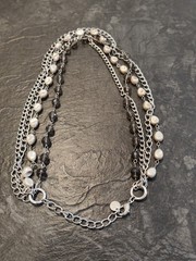 Talbots Silvertone Multi Strand Faux Pearl & Faceted Bead Necklace 18-21″