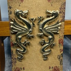 Flying Dragon Post Earrings For Pierced Ears, Goldtone 2” Unique Costume Jewelry