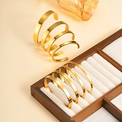 3–10mm Stainless Steel Open Cuff Bangles Unisex Glossy Bracelets Set