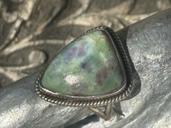 Handmade sterling silver Ruby in fuschite gemstone bezel set ring size 6.5