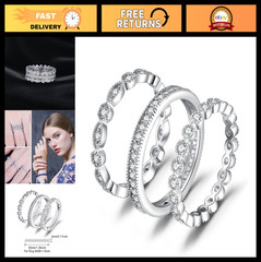 14K Gold Plated Sterling Silver Rings for Women, Cubic Zirconia Stackable Weddin