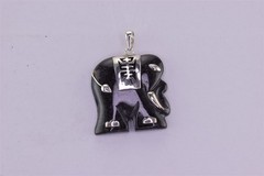 Sterling Silver 25mm x 25mm Carved Obsidian Elephant 925 Pendant