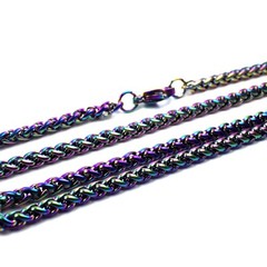 Spiga Wheat Chain Necklace Rainbow Stainless Stainless Steel 3mm 16-36-IN