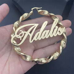 Custom Name Twist Hoop Shape Earrings Personalized Jewelry Stainless Steel Women