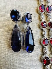 CZ Navy Blue Sapphire Teardrop Gem Bridal Indian Necklace Earring Jewelry Set