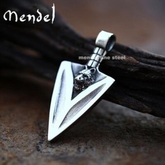 MENDEL Stainless Steel Mens Statement Arrowhead Wolf Pendant Necklace For Men