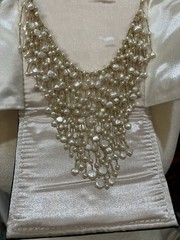Cascading Waterfall White Cultured Freshwater Pearl on Gold Silk Thread Necklace