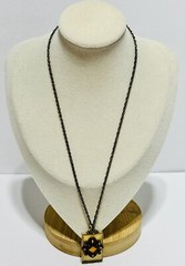 1928 Mother Of Pearl Iridescent Pendant Antique Gold Tone Necklace 17in