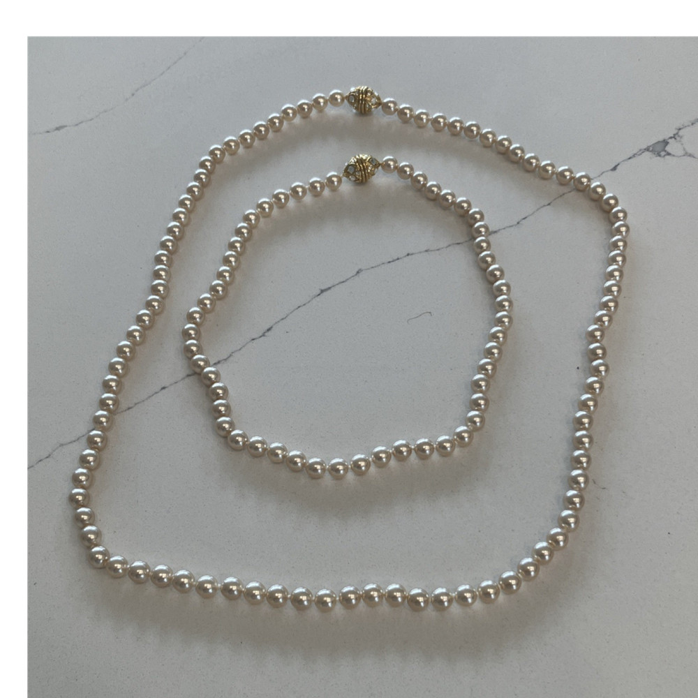 Nolan Miller Beaded Imitation Pearl Necklace & Bracelet Set White Barrel Clasp