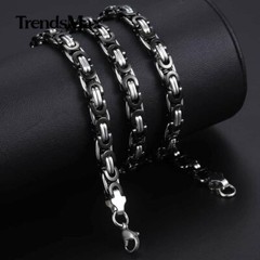 7MM 18-30″ Black Silver Tone Flat Byzantine Mens Chain Stainless Steel Necklace
