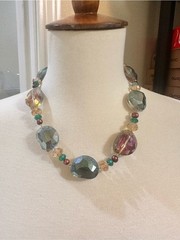 Source Unknown Multicolor Faceted Bead Necklace in Teal, Amber & Purple
