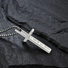 Cross Necklace for Men,Silver Stainless Steel Plain Cross Pendant Necklace