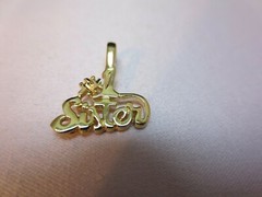 14 KT GOLD PLATED #1 SISTER DIAMOND CUT CHARM PENDANT-2119