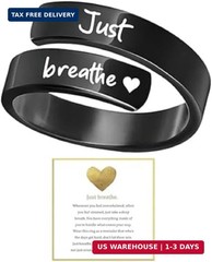 Just Breathe Ring for Women Men Adjustable Heart Hope Rings Black Inspirational