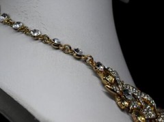 bling Runway Amber & Clear Rhinestone LEAF Gold Tone Bib 17″ Statement Necklace