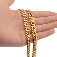 Stainless Steel Mens Miami Cuban Link Bracelet or Chain Necklace 18k Gold Plated
