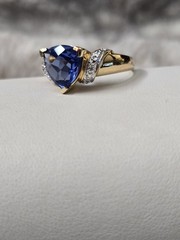 Ross Simons 18k Yellow Gold/Sterling Silver Trillion Blue Cz Ring