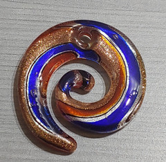 Blue & Red With Silver/Gold Stardust Round Lampwork Glass Pendant 49x46MM DIY