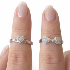Pave’ Heart Stacking Ring Set 2 Piece Shimmering CZ Cluster Rings Silver Tone 7