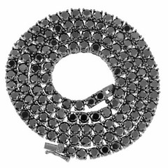 Men Black Finish Bling Cubic Zirconia CZ Cross 4mm Black Tennis 1 Row Necklace