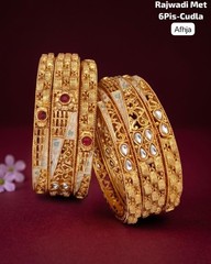 Premium Brass Rajwadi 6 Pcs Chudla Set – Traditional Designer Bangles (Sizes 2.4