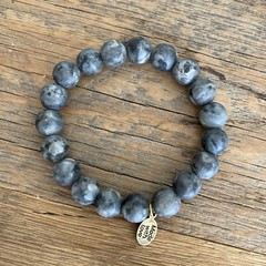 OMI 6 Bracelets White Gray Charcoal Marble Made With Love Agate Beaded
