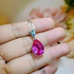 2.50Ct Pear Cut Simulated Pink Ruby Teardrop Charm Pendant 14K White Gold Plated