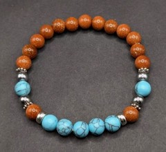 Goldstone, Blue Howlite Beaded Stretch 8mm Artisan Bracelet (18cm) Medium Wrist