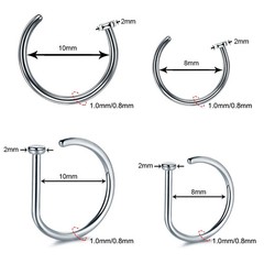 Nose Ring Screw Hoop Titanium D Shape Nostril Cartilage Stud 1 Pc