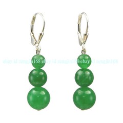 8mm 10mm 12mm Green Jade Gemstone Round Beads Silver Leverback Dangle Earrings