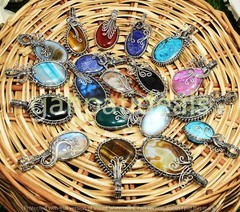 Turquoise & Mix Gemstone Copper Wire Wrap Pendants Wholesale Lots Jewelry