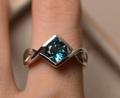 Natural London Blue Topaz Ring, 925 Sterling Silver Engagement Jewellery Ring,