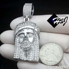 30″MEN Stainless Steel 5mm Silver Box Link Necklace ICY CZ Jesus Pendant*IP150