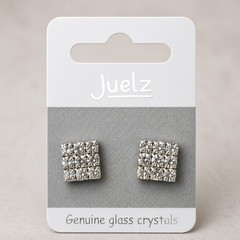 ✨ Sparkling Crystal Stud Earrings Silver Tone Square 9 Stone Rhinestone Earrings