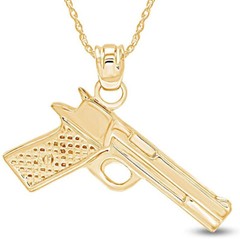Eagle Pistol Gun Pendant 18″ Necklace 14K Yellow Gold Plated 925 Sterling Silver