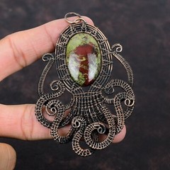 Dragon Bloodstone Gemstone Copper Wedding Wire Wrapped Octopus Pendant Jewelry