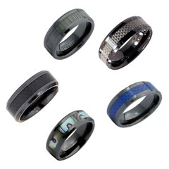 8mm Black Ceramic Wedding Band Multi Style Carbon Fiber Inlay Comfort Fit