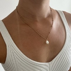 Gold Ball Chain With Pearl Stone Pendant Charm – Gold PVD Plated Steel