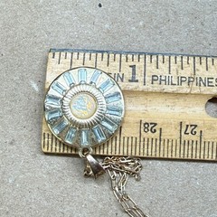 Plunder Design Gold Sunburst Pendant Necklace Faux Opal Baguette Crystal Logo P