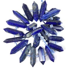 Lapis Lazuli Double Terminated Center Drilled Hexagon Faceted Pendant Bead 15″