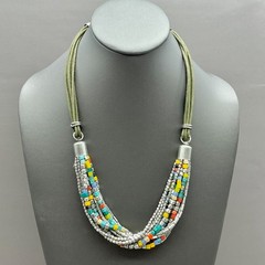 Kenneth Cole Necklace Multistrand Beaded Green Cord Statement Adjustable 18″