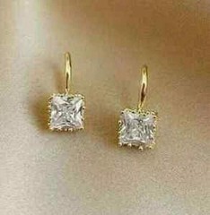 2Ct Princess Cut Simulated Diamond Drop Dangle Earrings 14K Yellow Gold Plated