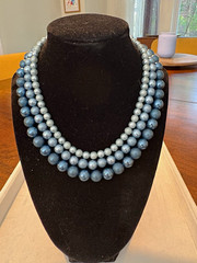 Triple Strand Blue Round Beaded collar necklace