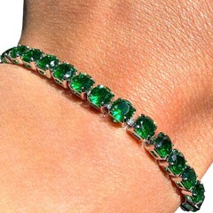 Tennis Bracelet Green Zircon 6.7in 7.5in Silver Plated Dainty