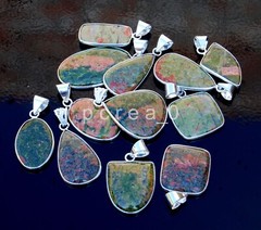 Natural Unakite Gemstone Bezel Pendants, 925 Silver Plated Pendants Jewelry M20