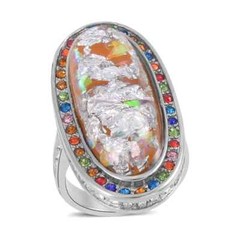 NEW Lab-Created Opal 5.0 ctw Multi color Austrian Crystal Oval Ring size 8 SS AB