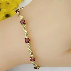 14K Yellow Gold Plated 5.0Ct Round Cut Simulated Garnet Women’s Tennis Bracelet